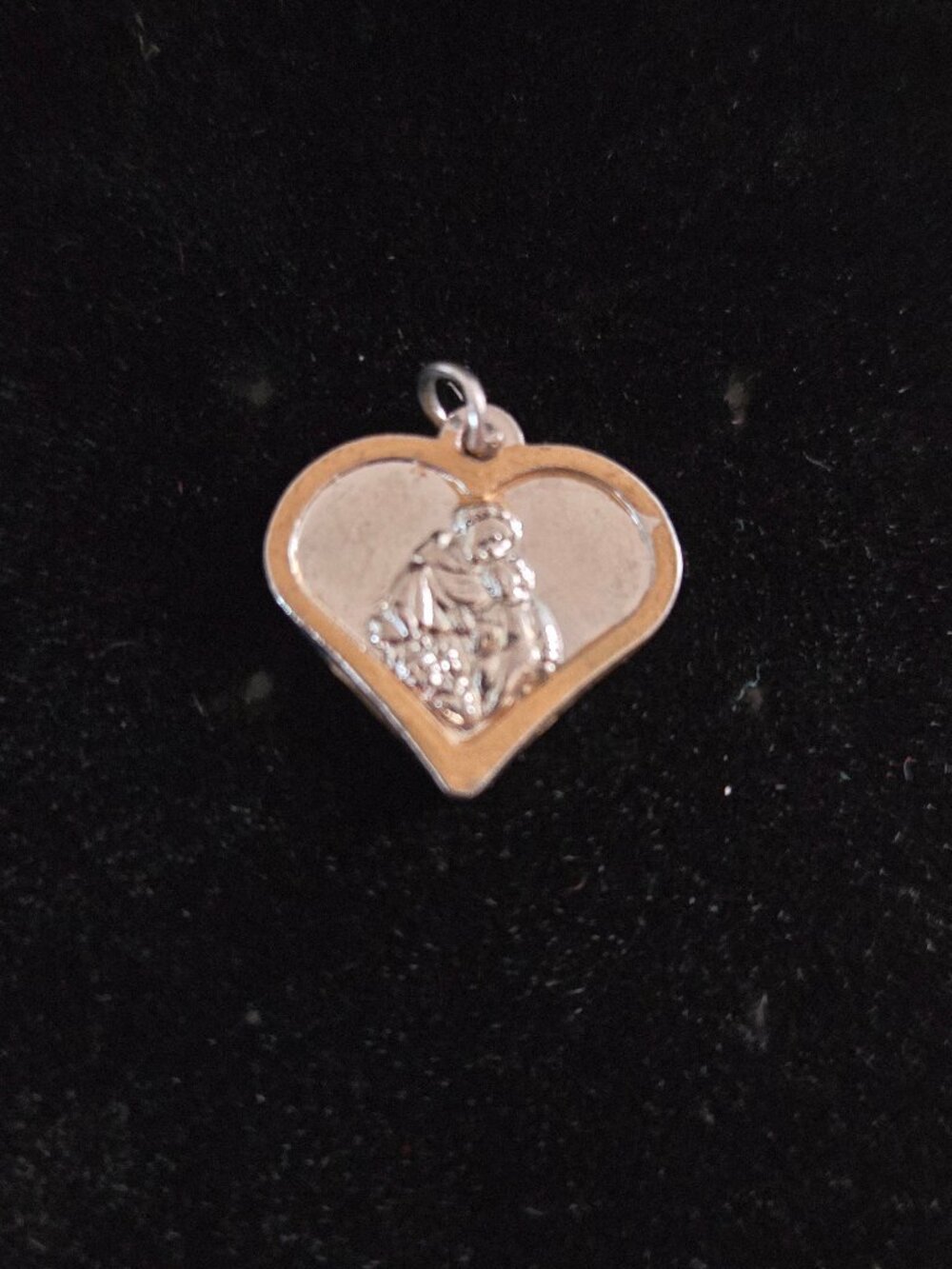 St. Anthony Silver Tone Heart Shape Miracle Pendant 1/2''